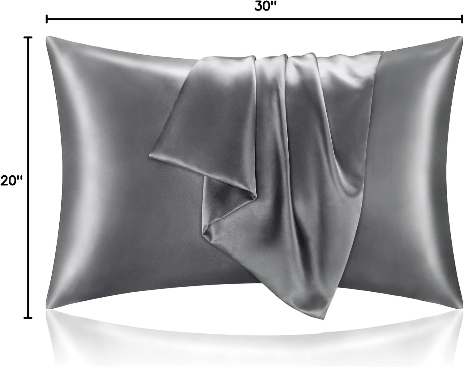 BEDELITE Satin Pillowcase for Hair and Skin, Super Soft and Cooling Similar to Silk Pillow Cases 2 Pack with Envelope Closure, Gift for Women Men(20x30 Queen Size, Dark Grey)